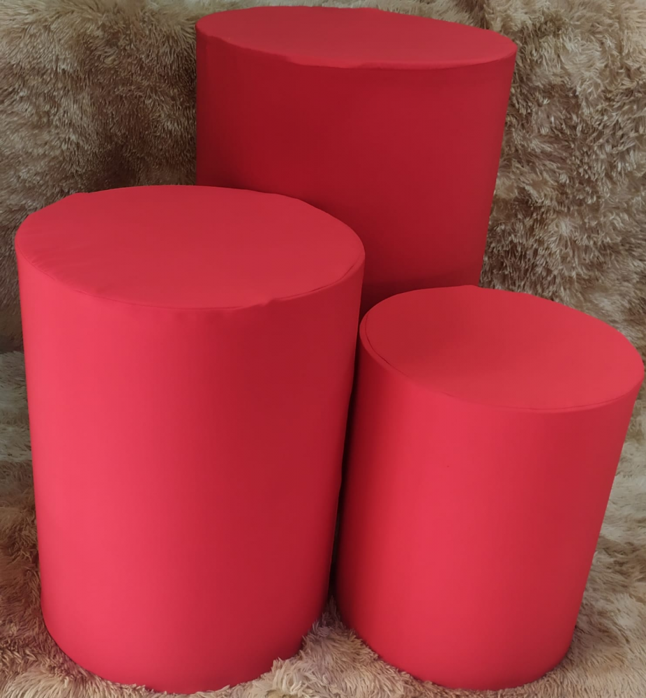 CILINDRO MDF COM CAPA DE TECIDO VERMELHO