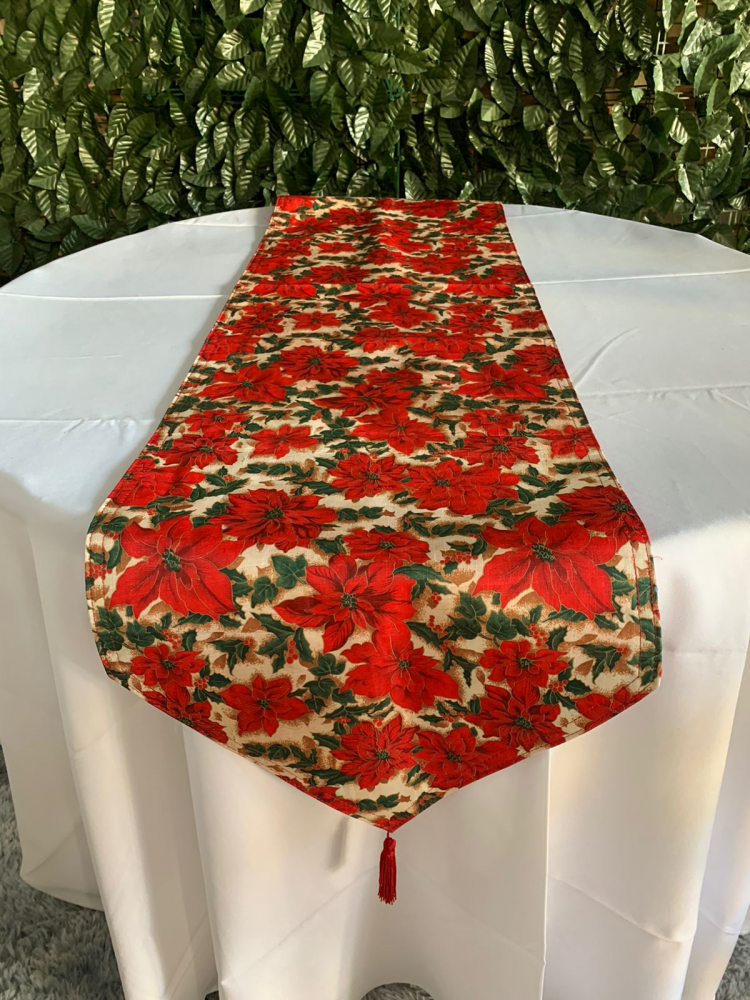 Caminho de mesa floral vermelho natalino 