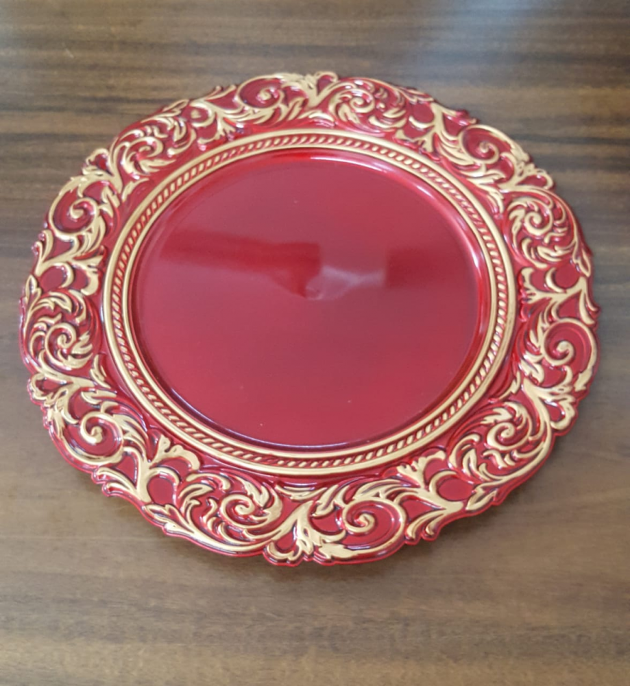 Sousplat Imperial Vermelho com Dourado Polipropileno