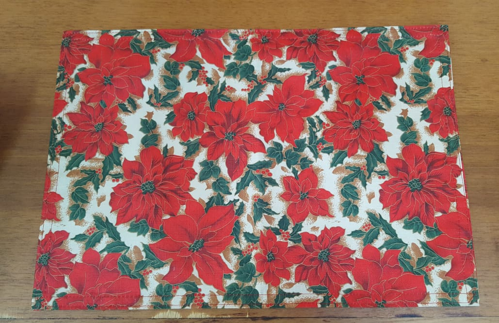 JOGO AMERICANO RETANGULAR FLORAL VERMELHO FLORAL NATALINO 48X33