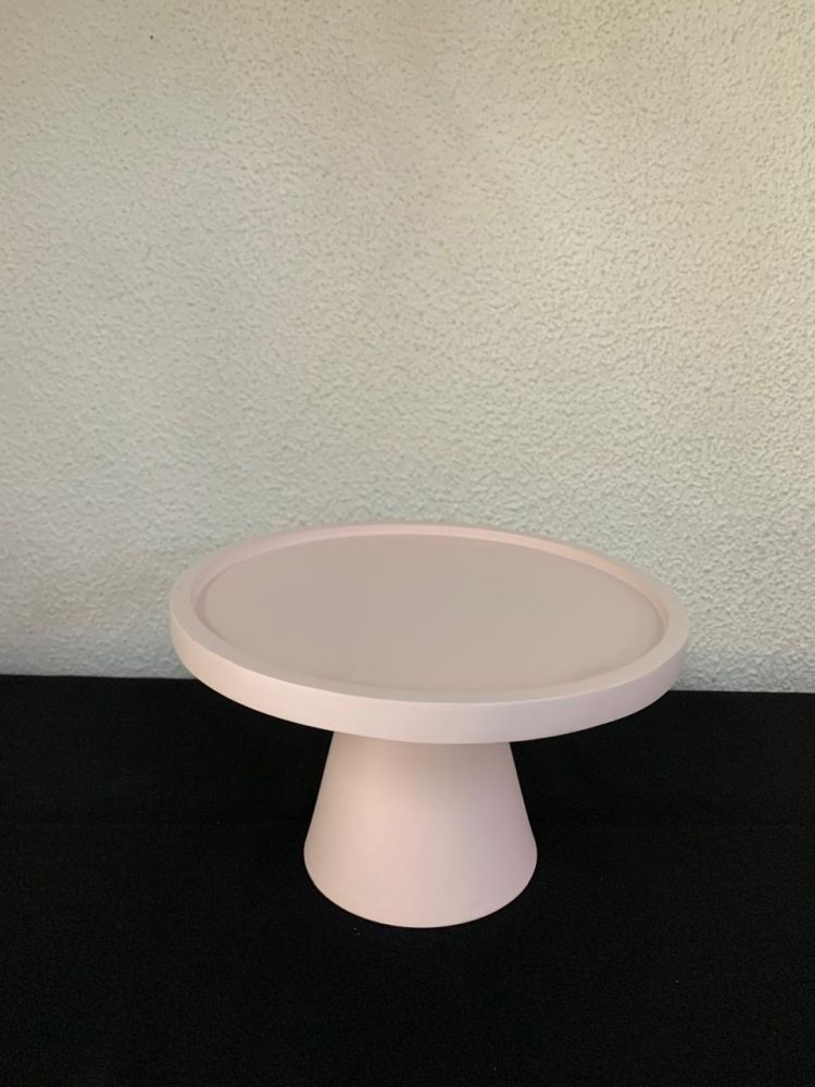 Suporte redondo mdf c/pé de metal rosa bebê Md