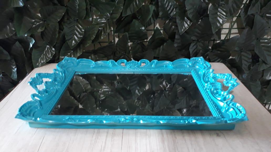 Suporte Bandeja Azul Tiffany Espelhada Provençal 40x25