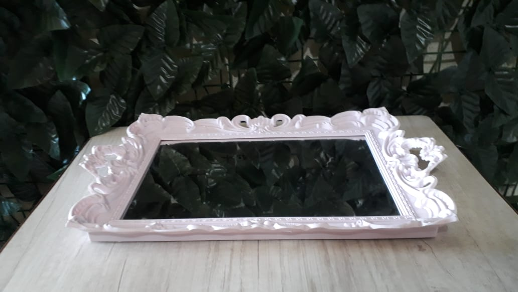 Suporte Bandeja Rosa Bebê Espelhada Provençal 40x25