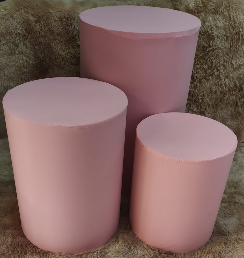 CILINDRO MDF COM CAPA DE TECIDO ROSA BEBÊ