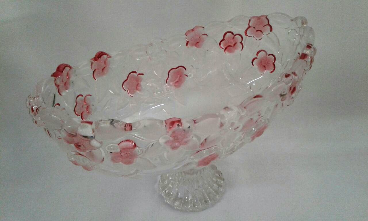 Peça de Cristal Floral Rosa oval com Pé