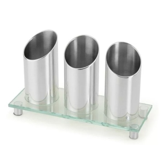 Porta talheres de mesa inox c/base de vidro c/3 divissória