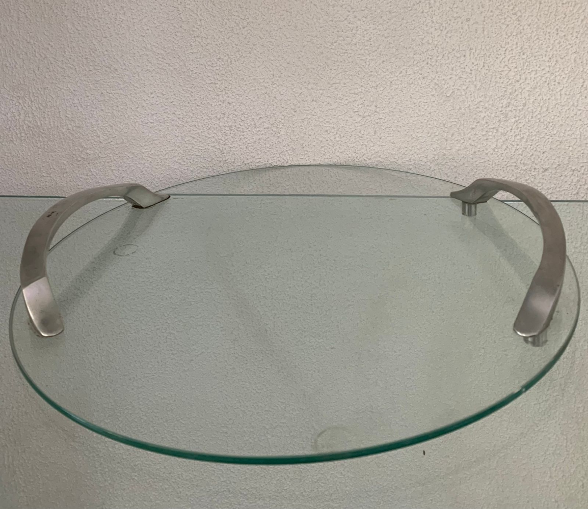 Suporte de vidro redondo com alça de inox  49 CM